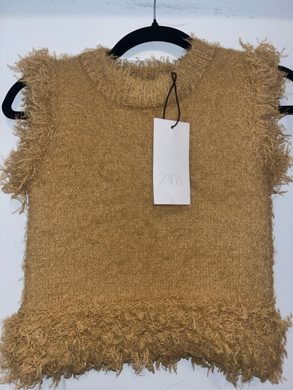 Zara Mustard Fuzzy Fringe Knit Shell